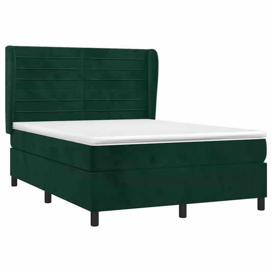 Giroletto a Molle con Materasso Verde Scuro 140x190 cm Velluto
