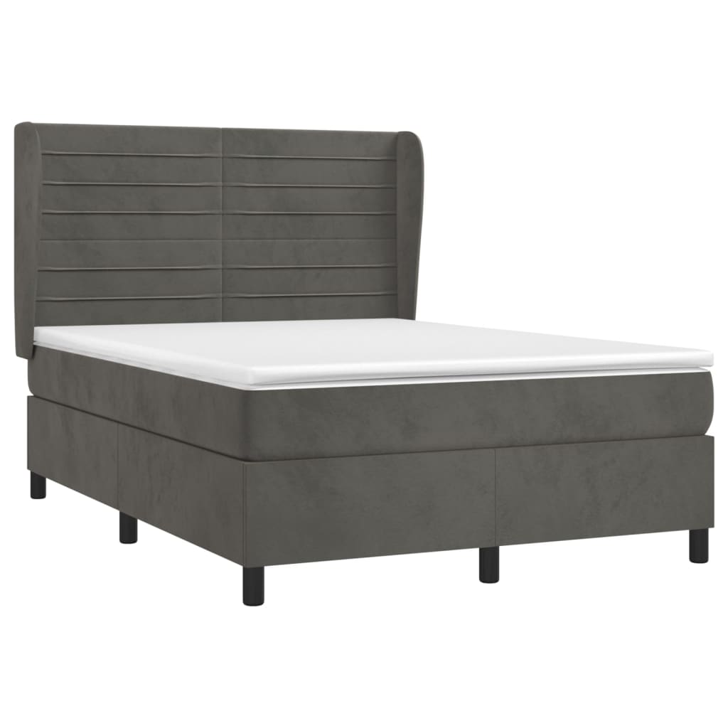 Giroletto a Molle con Materasso Grigio Scuro 140x200 cm Velluto | homemem39