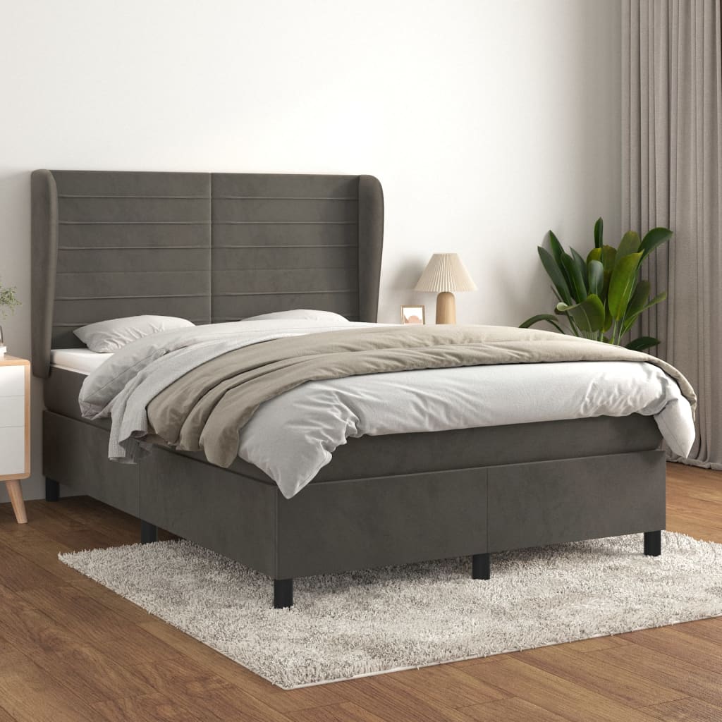 Giroletto a Molle con Materasso Grigio Scuro 140x200 cm Velluto | homemem39