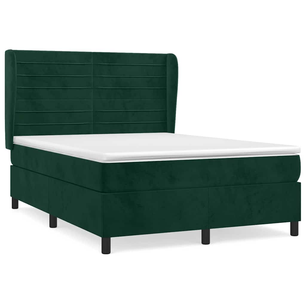 Giroletto a Molle con Materasso Verde Scuro 140x200 cm Velluto