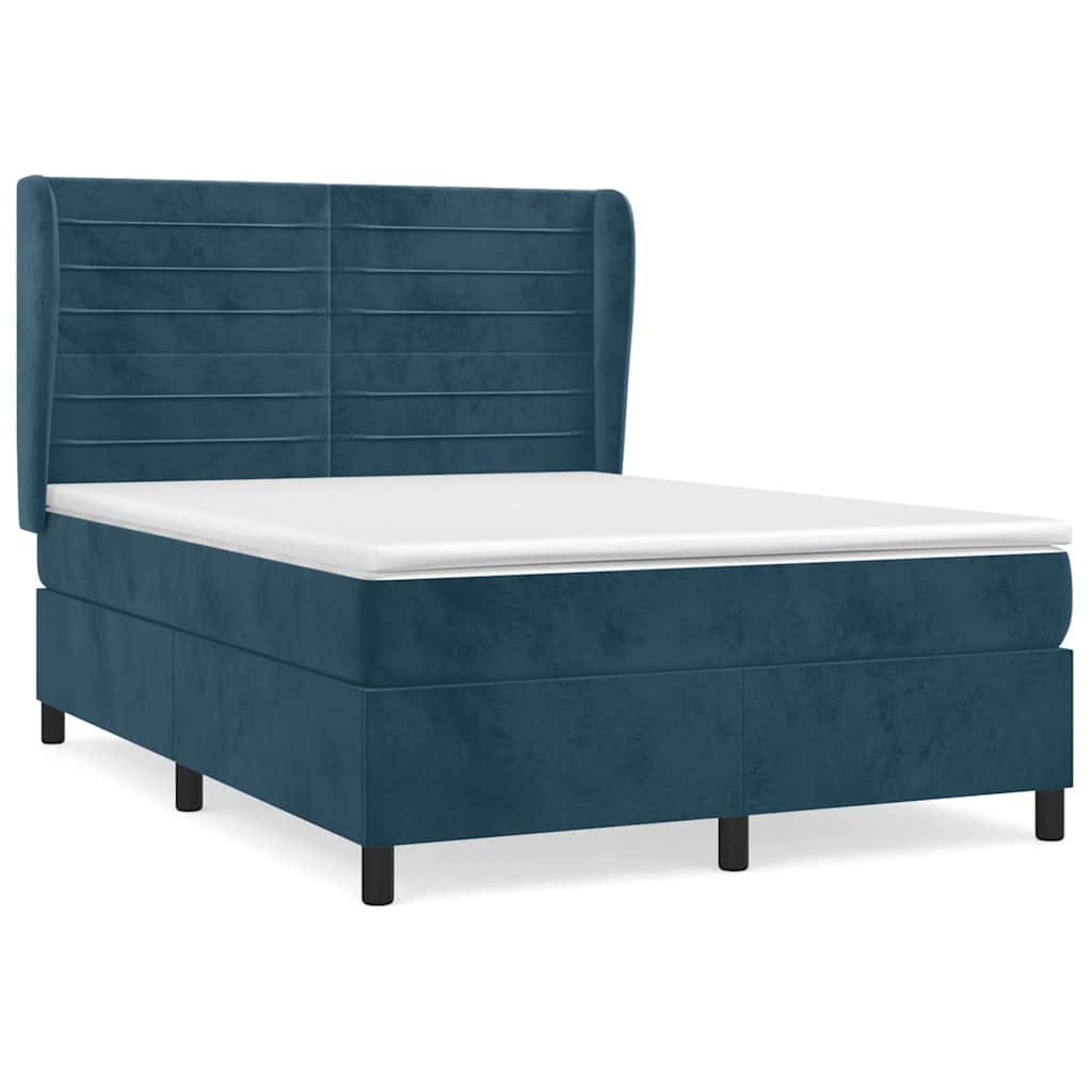 Giroletto a Molle con Materasso Blu Scuro 140x200 cm in Velluto | homemem39