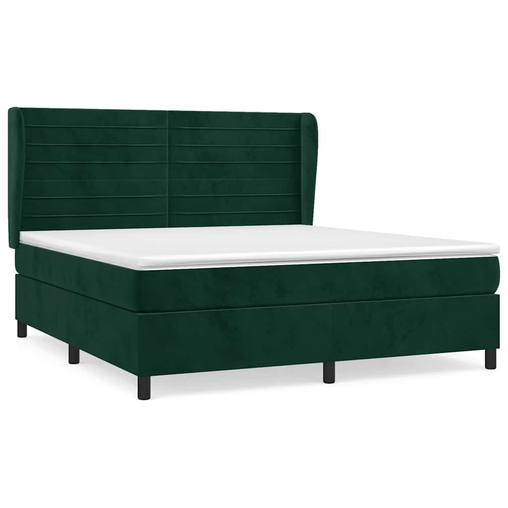 Giroletto a Molle con Materasso Verde Scuro 160x200 cm Velluto
