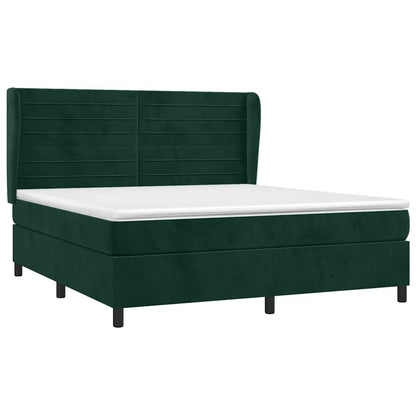 Giroletto a Molle con Materasso Verde Scuro 160x200 cm Velluto
