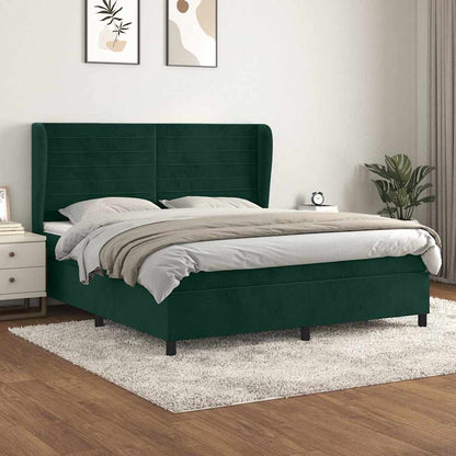 Giroletto a Molle con Materasso Verde Scuro 160x200 cm Velluto