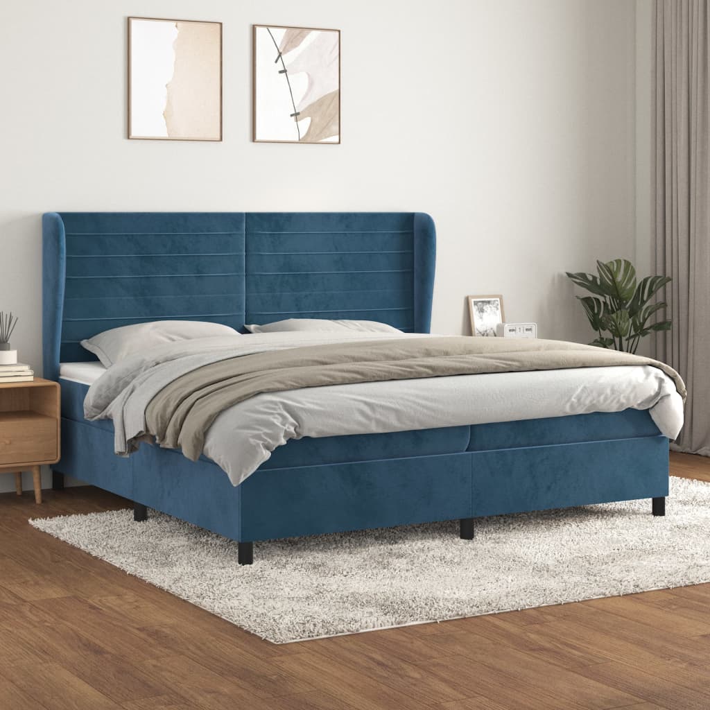 Giroletto a Molle con Materasso Blu Scuro 200x200 cm in Velluto | homemem39