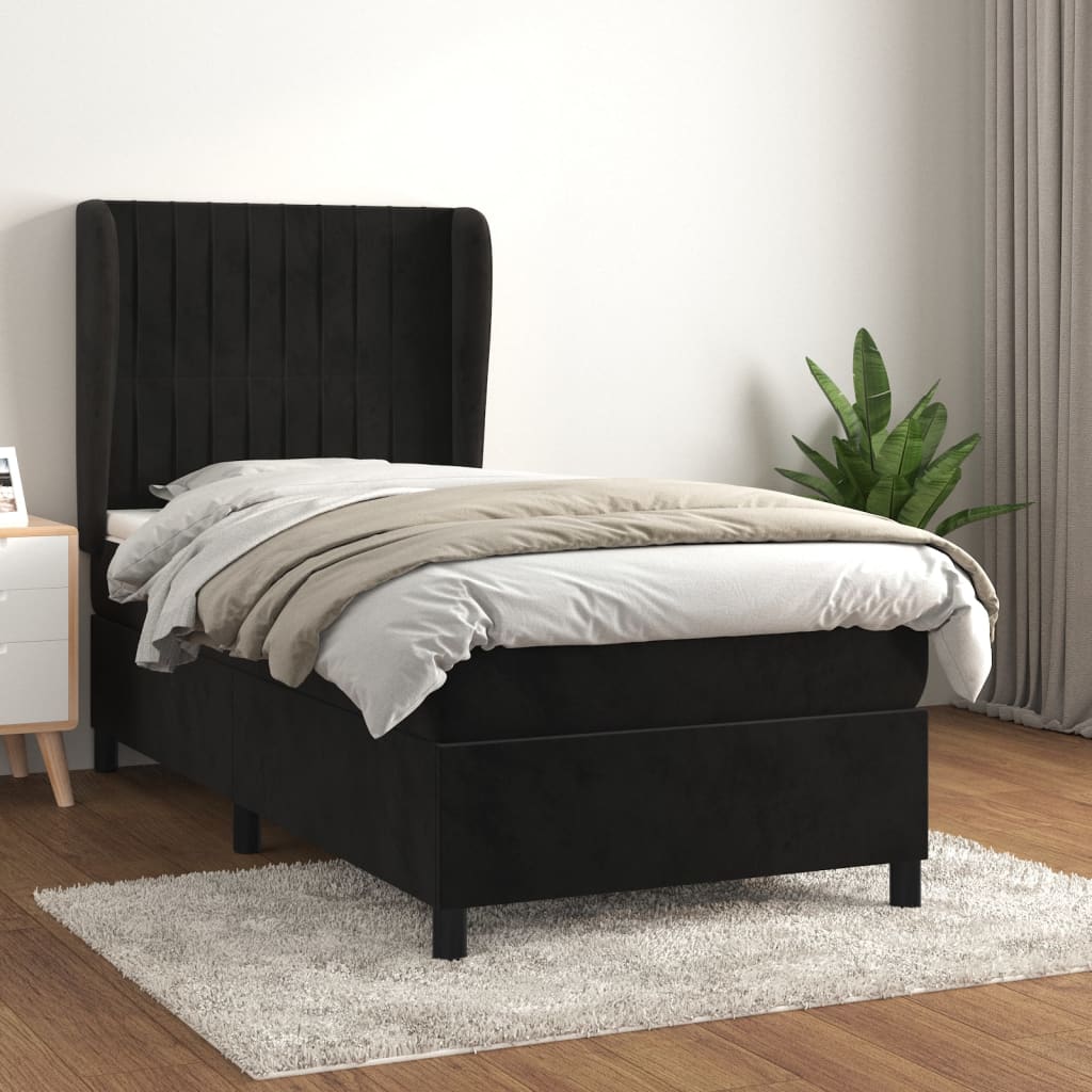 Giroletto a Molle con Materasso Nero 80x200 cm in Velluto | homemem39