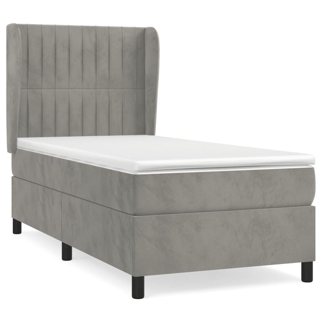 Giroletto a Molle con Materasso Grigio Chiaro 90x190 cm Velluto | homemem39