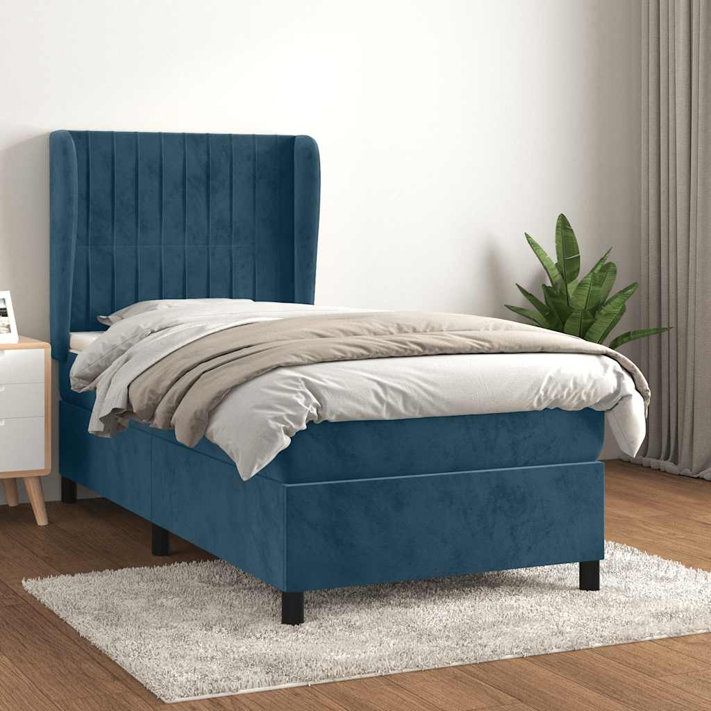 Giroletto a Molle con Materasso Blu Scuro 90x200 cm in Velluto | homemem39