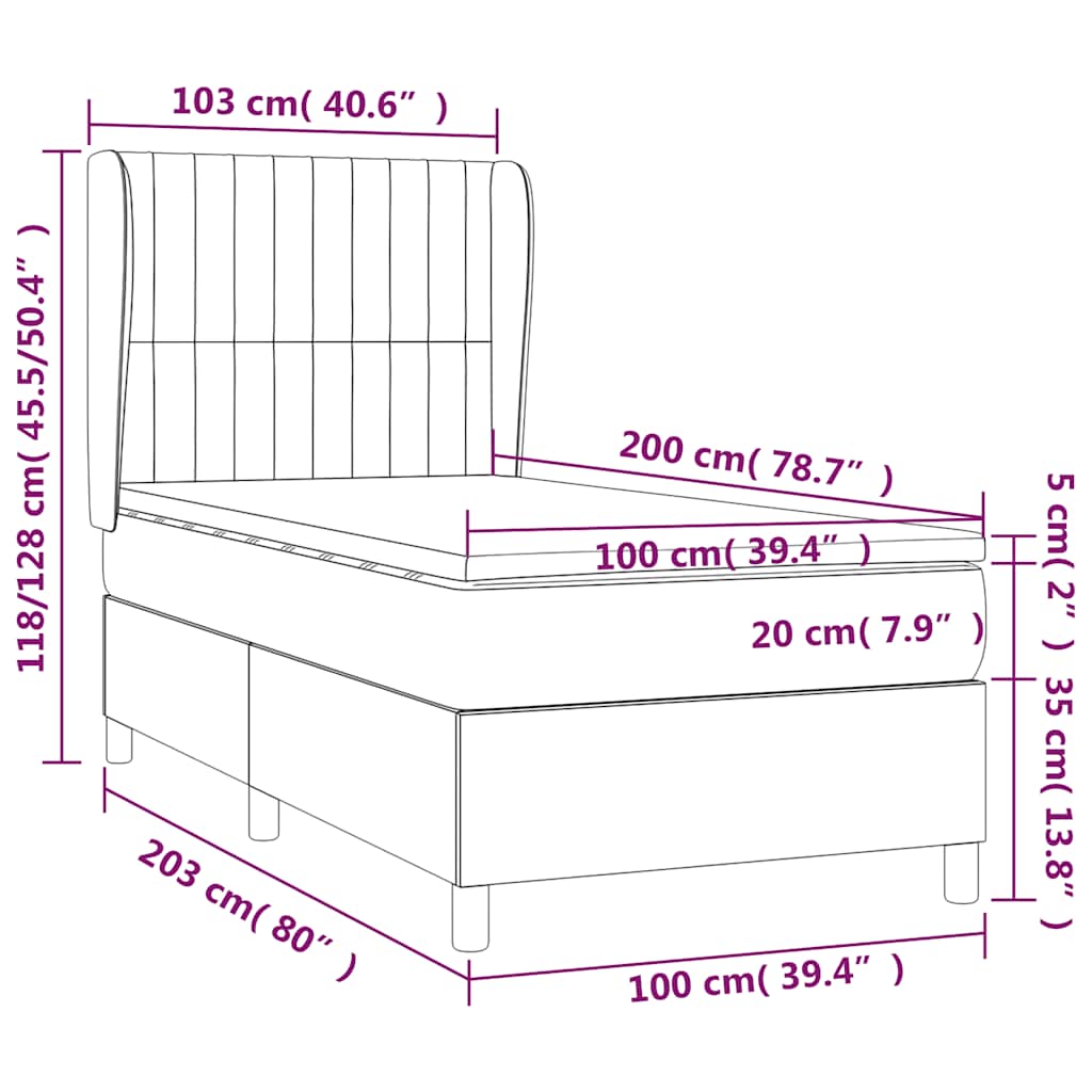 Giroletto a Molle con Materasso Blu Scuro 100x200 cm in Velluto | homemem39