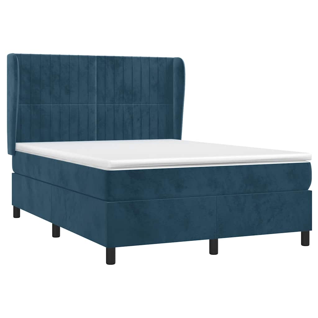 Giroletto a Molle con Materasso Blu Scuro 140x190 cm in Velluto | homemem39