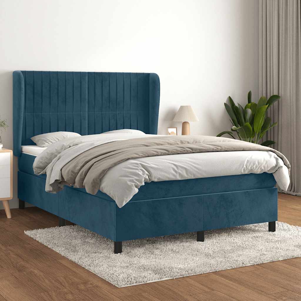 Giroletto a Molle con Materasso Blu Scuro 140x190 cm in Velluto | homemem39