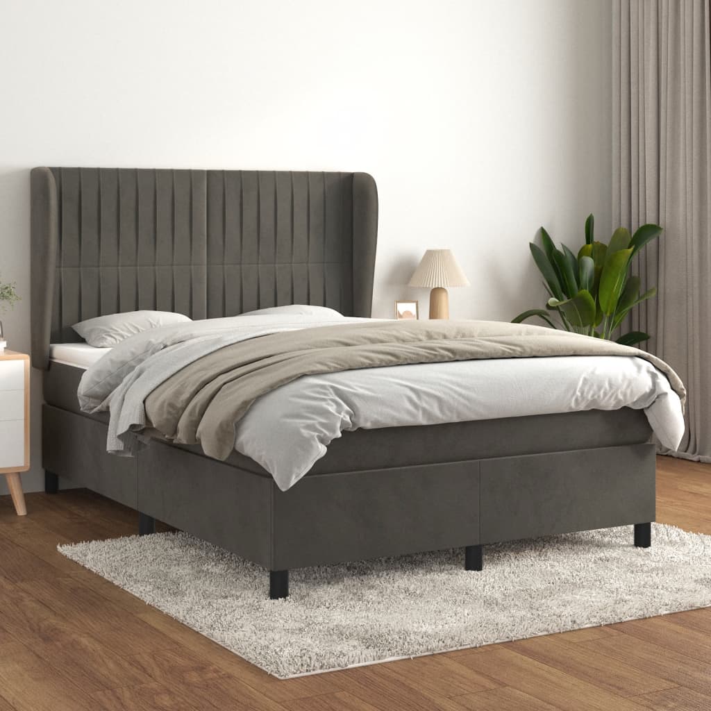 Giroletto a Molle con Materasso Grigio Scuro 140x200 cm Velluto | homemem39