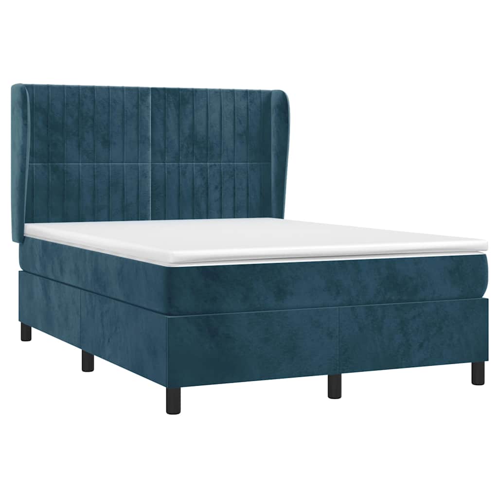 Giroletto a Molle con Materasso Blu Scuro 140x200 cm in Velluto | homemem39