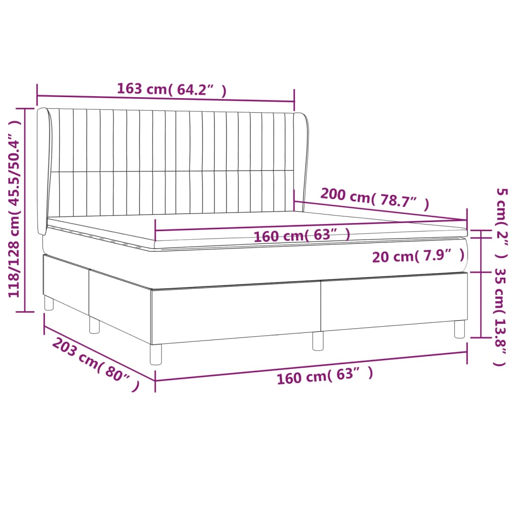 Giroletto a Molle con Materasso Grigio Scuro 160x200 cm Velluto | homemem39