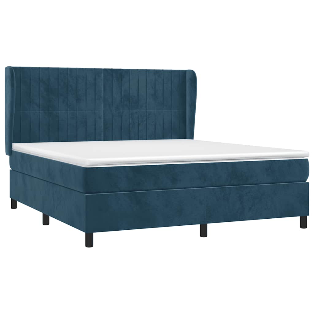 Giroletto a Molle con Materasso Blu Scuro 160x200 cm in Velluto | homemem39
