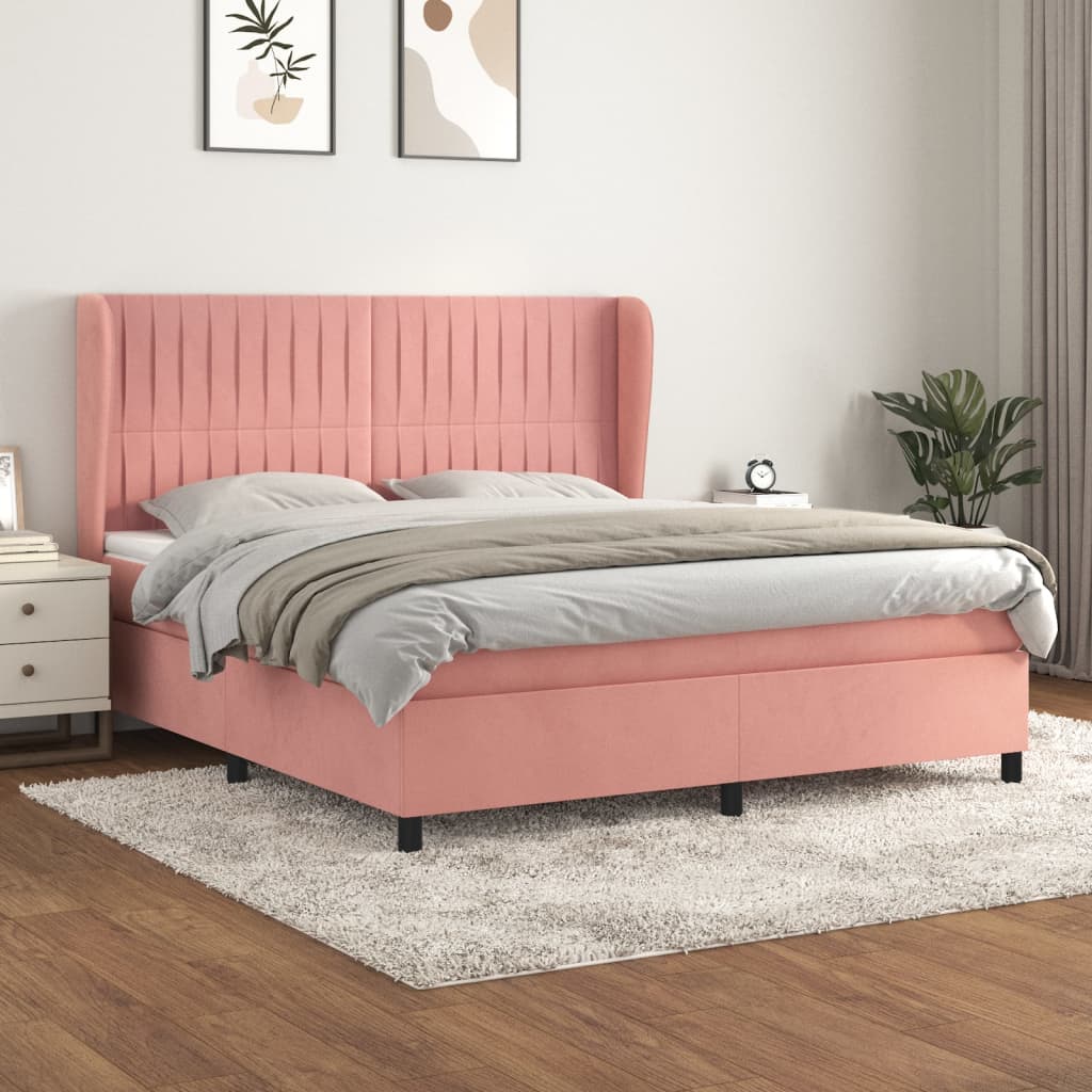 Giroletto a Molle con Materasso Rosa 160x200 cm in Velluto | homemem39