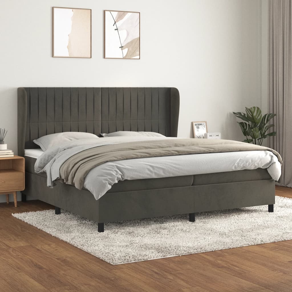Giroletto a Molle con Materasso Grigio Scuro 200x200 cm Velluto | homemem39