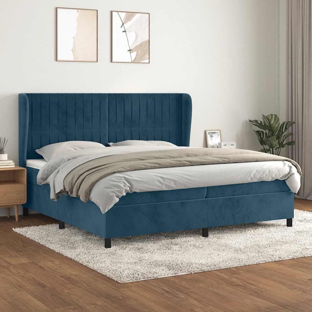 Giroletto a Molle con Materasso Blu Scuro 200x200 cm in Velluto | homemem39