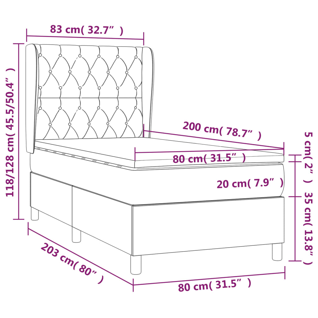 Giroletto a Molle con Materasso Nero 80x200 cm in Velluto | homemem39