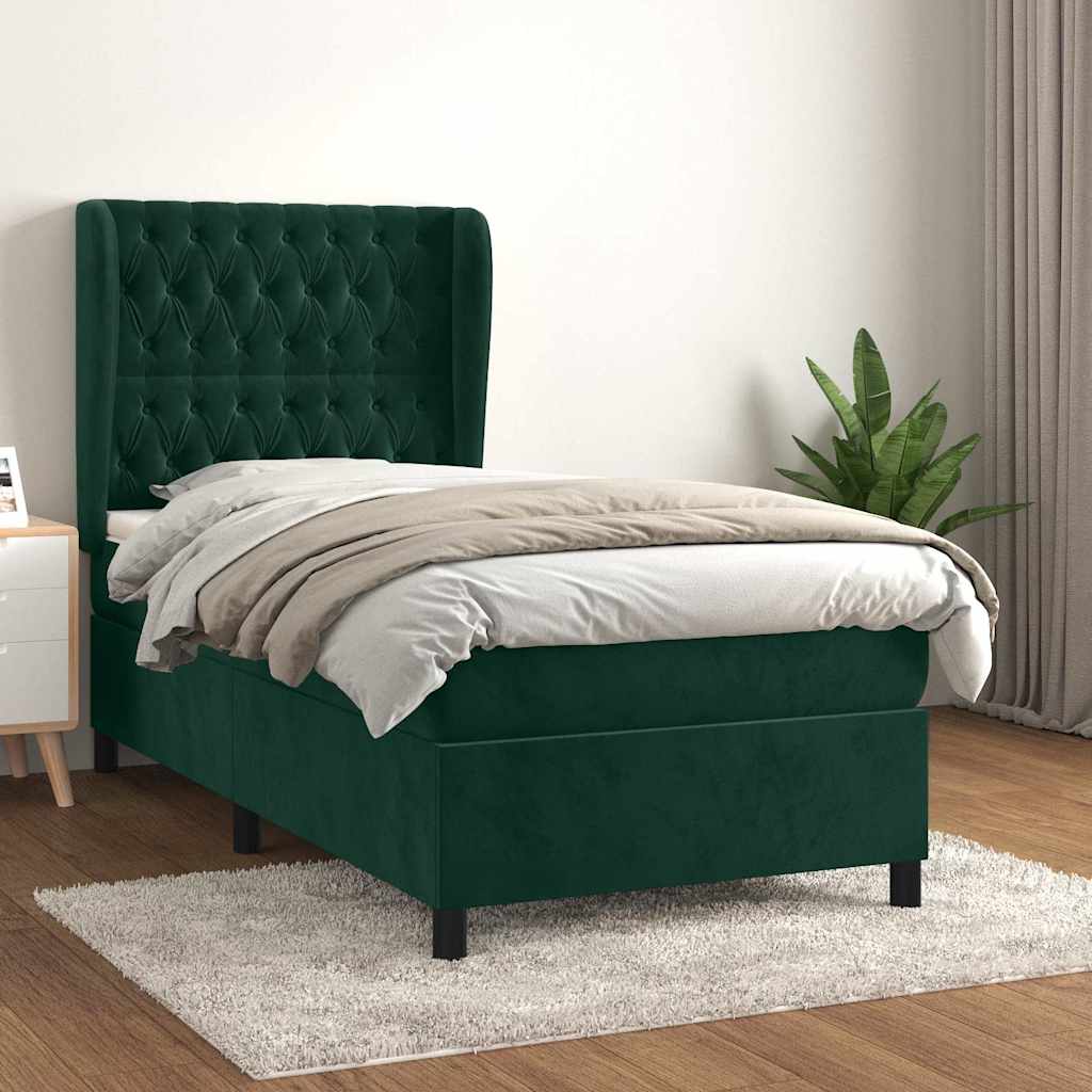 Giroletto a Molle con Materasso Verde Scuro 80x200 cm Velluto | homemem39