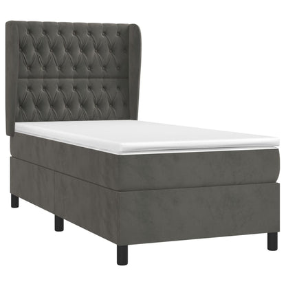 Spring bed frame with dark gray mattress 90x200 cm velvet