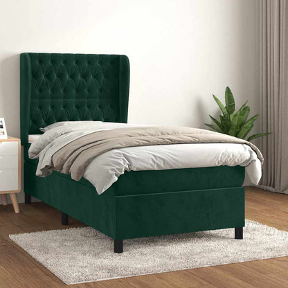 Giroletto a Molle con Materasso Verde Scuro 100x200 cm Velluto