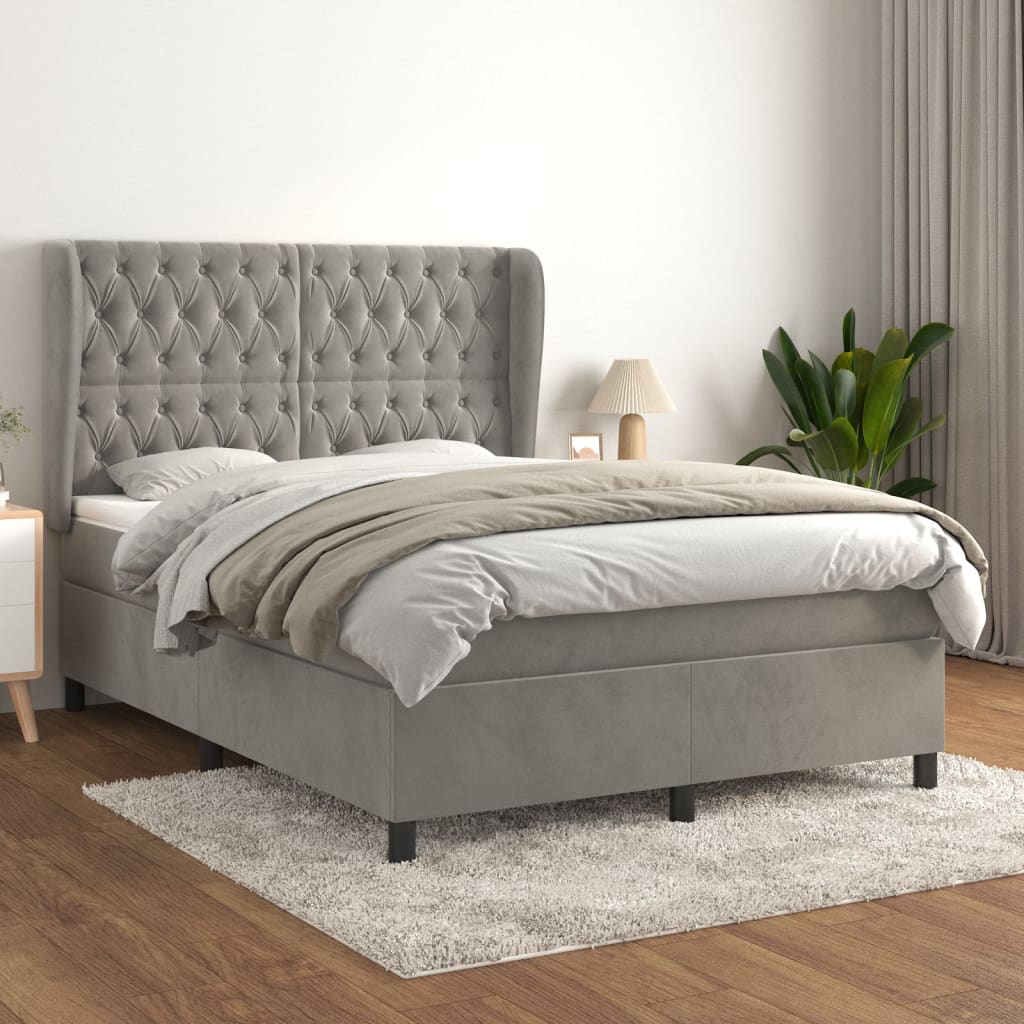 Giroletto a Molle con Materasso Grigio Chiaro 140x190cm Velluto | homemem39