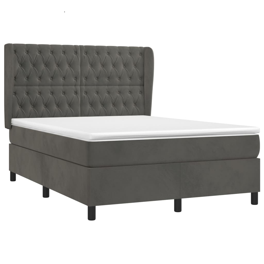 Giroletto a Molle con Materasso Grigio Scuro 140x190 cm Velluto | homemem39