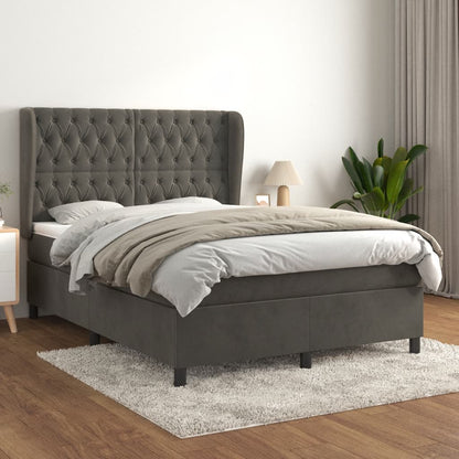 Giroletto a Molle con Materasso Grigio Scuro 140x190 cm Velluto | homemem39
