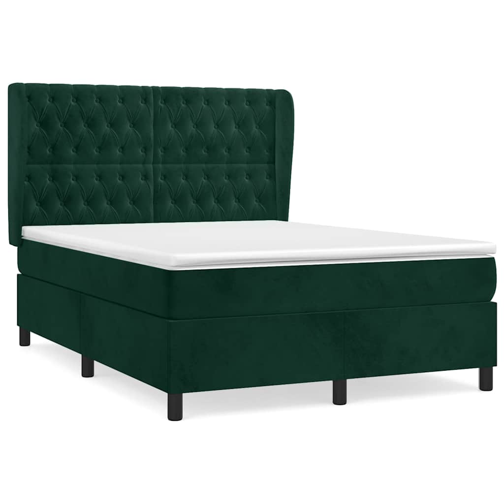 Giroletto a Molle con Materasso Verde Scuro 140x190 cm Velluto