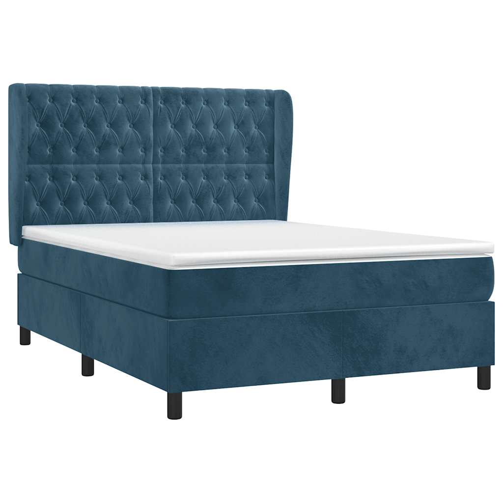 Giroletto a Molle con Materasso Blu Scuro 140x190 cm in Velluto | homemem39