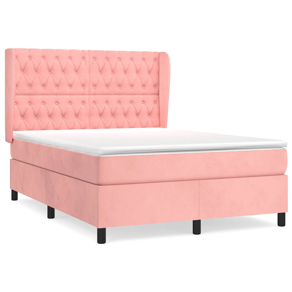 Giroletto a Molle con Materasso Rosa 140x190 cm in Velluto