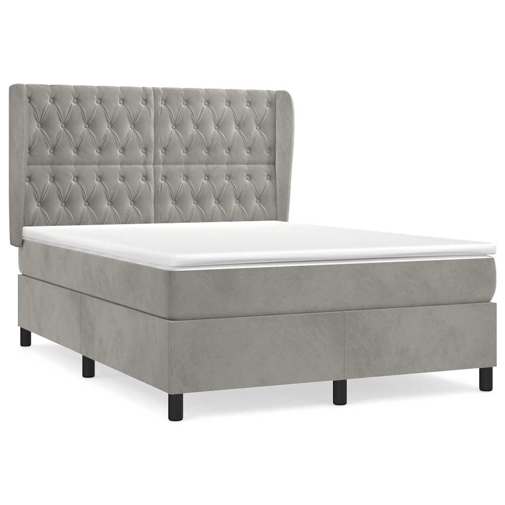 Giroletto a Molle con Materasso Grigio Chiaro 140x200cm Velluto