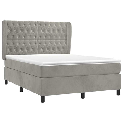 Giroletto a Molle con Materasso Grigio Chiaro 140x200cm Velluto