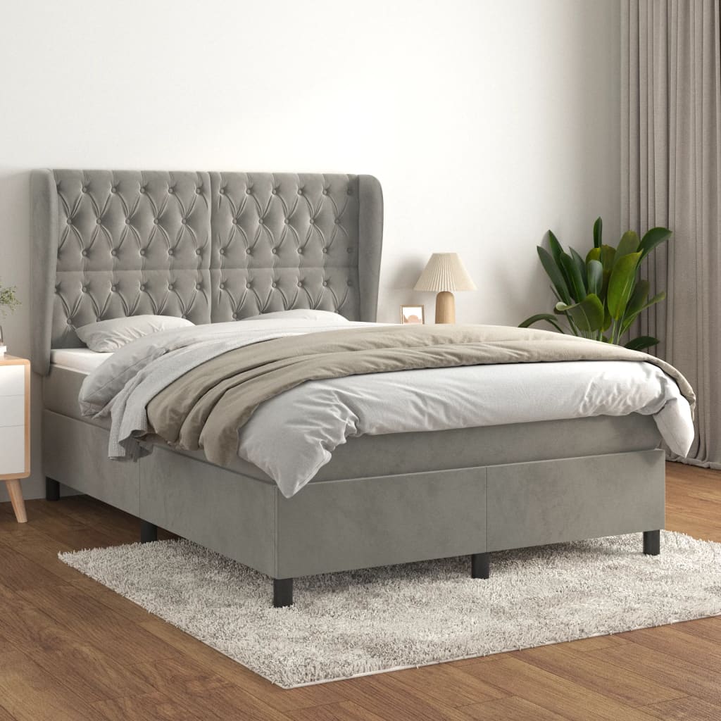 Giroletto a Molle con Materasso Grigio Chiaro 140x200cm Velluto | homemem39