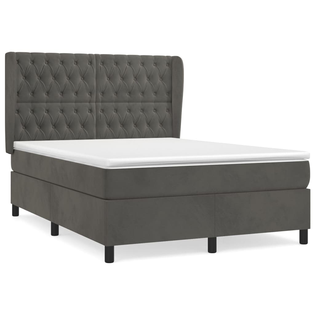 Giroletto a Molle con Materasso Grigio Scuro 140x200 cm Velluto | homemem39