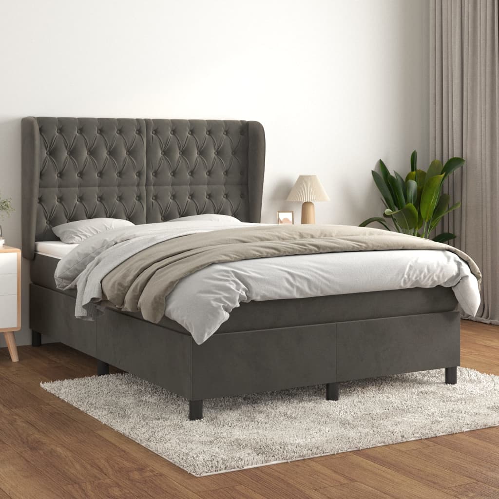 Giroletto a Molle con Materasso Grigio Scuro 140x200 cm Velluto | homemem39