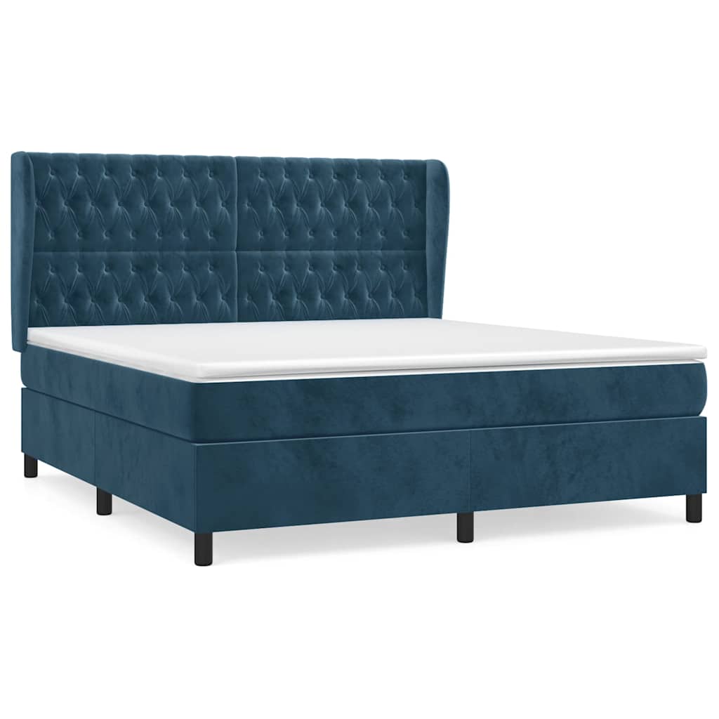 Giroletto a Molle con Materasso Blu Scuro 140x200 cm in Velluto