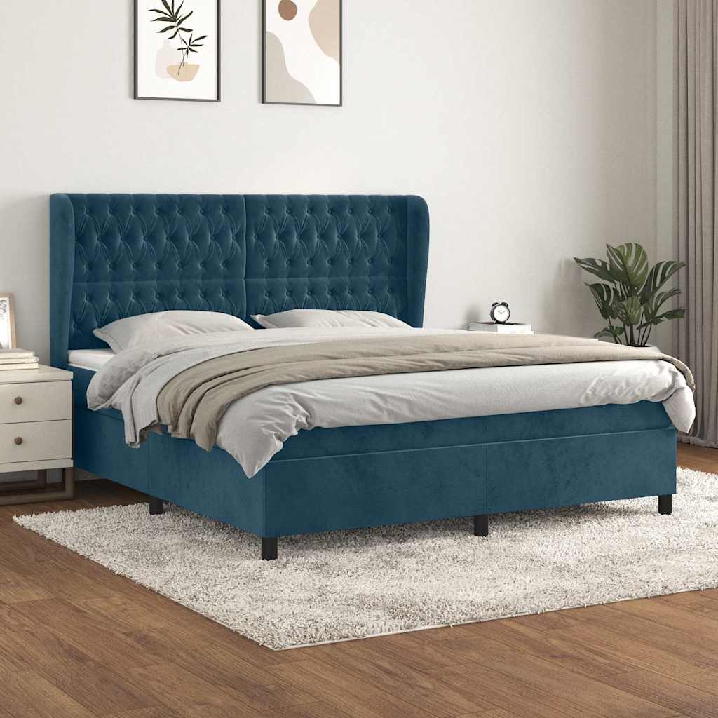 Giroletto a Molle con Materasso Blu Scuro 140x200 cm in Velluto