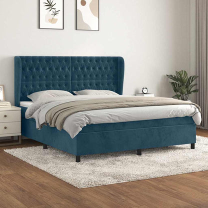 Giroletto a Molle con Materasso Blu Scuro 140x200 cm in Velluto