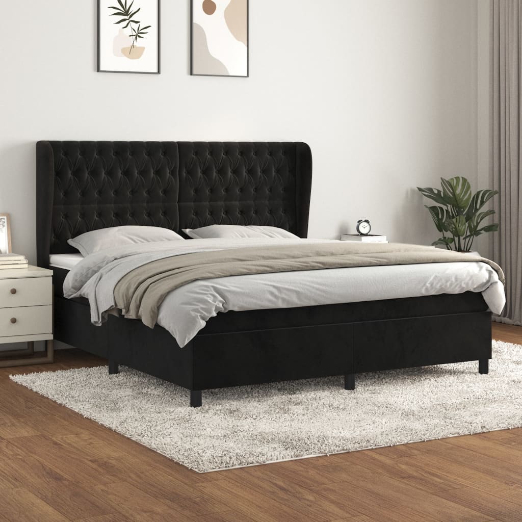 Giroletto a Molle con Materasso Nero 180x200 cm in Velluto | homemem39