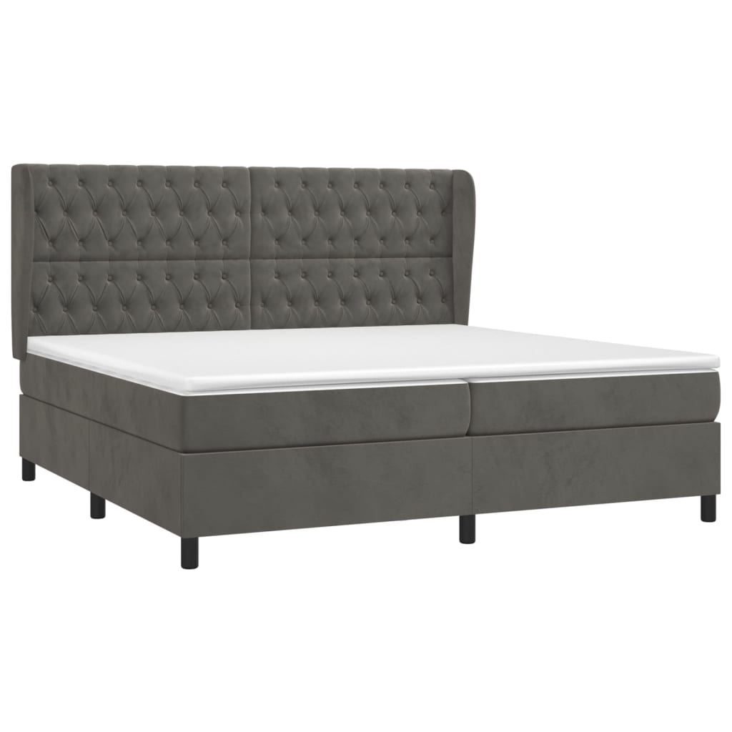 Giroletto a Molle con Materasso Grigio Scuro 200x200 cm Velluto | homemem39