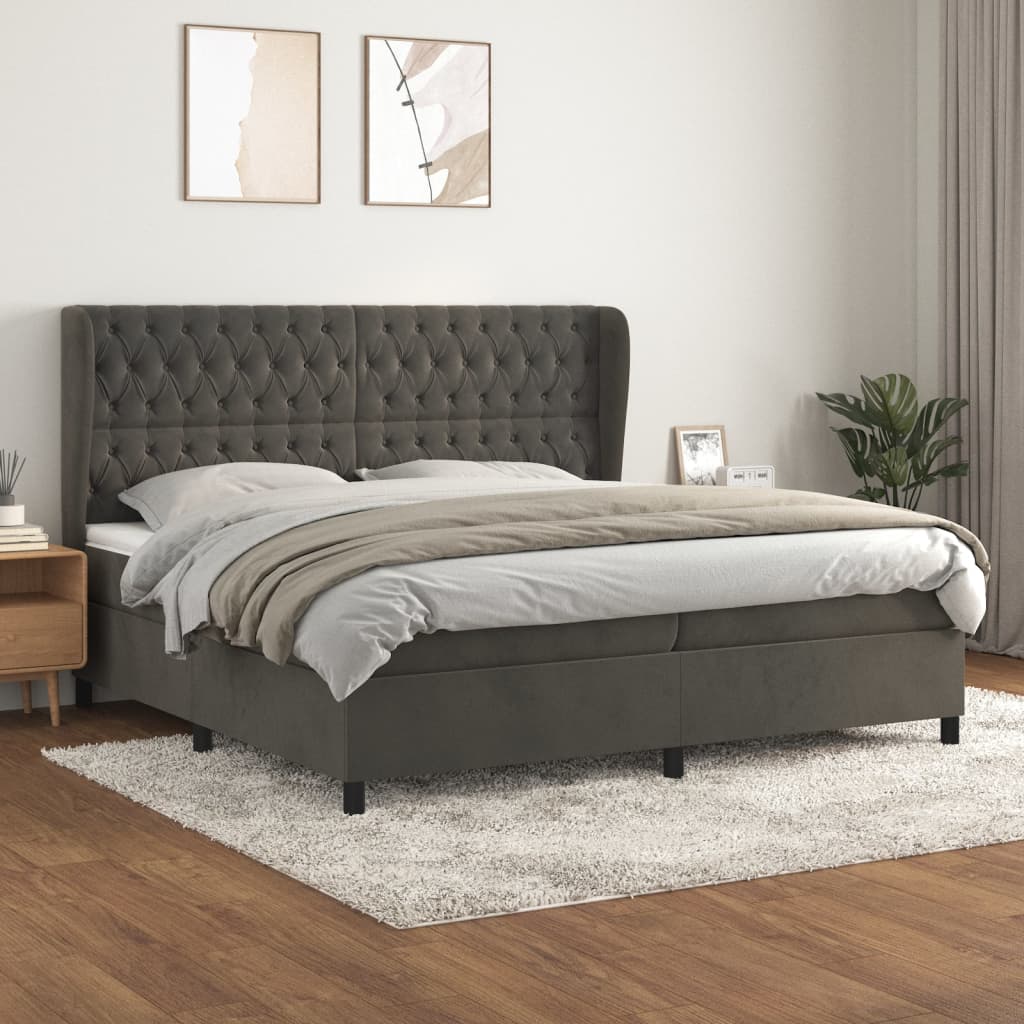 Giroletto a Molle con Materasso Grigio Scuro 200x200 cm Velluto | homemem39