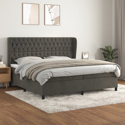 Giroletto a Molle con Materasso Grigio Scuro 200x200 cm Velluto | homemem39