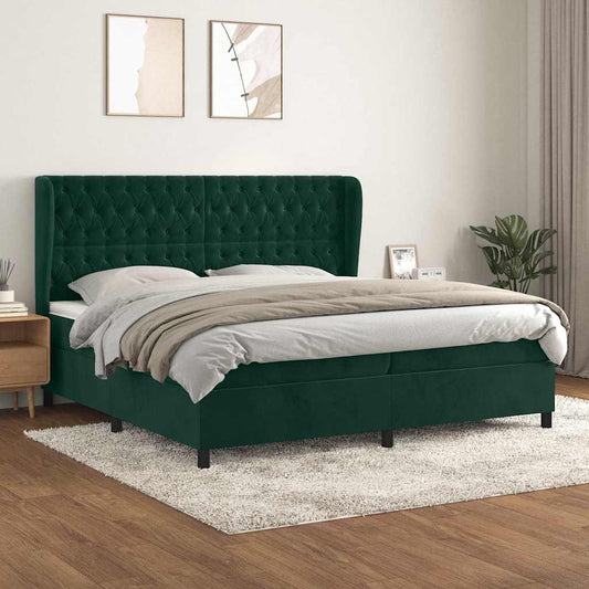 Giroletto a Molle con Materasso Verde Scuro 200x200 cm Velluto