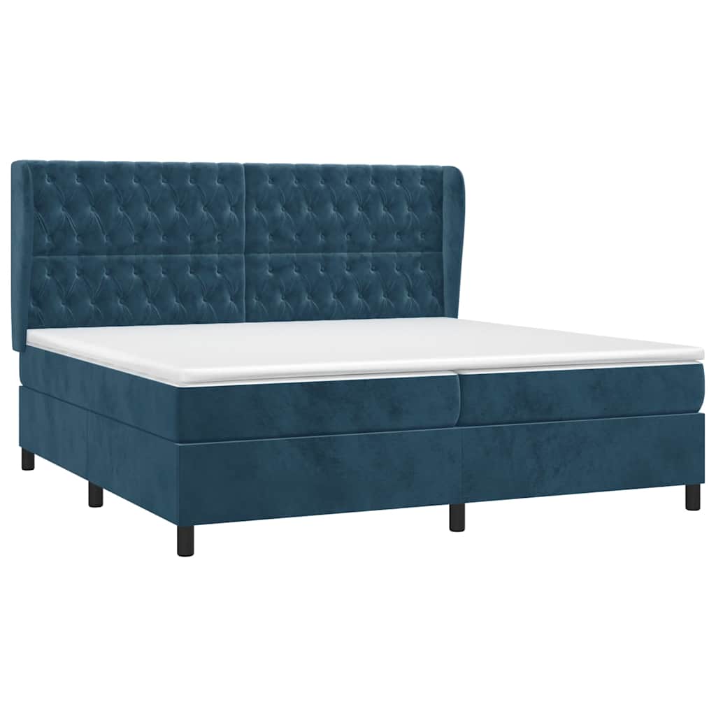 Giroletto a Molle con Materasso Blu Scuro 200x200 cm in Velluto | homemem39