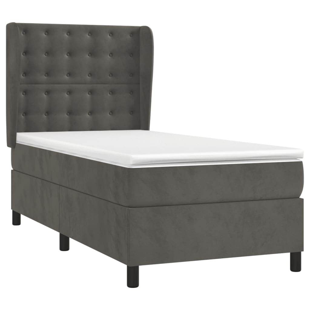 Giroletto a Molle con Materasso Grigio Scuro 90x190 cm Velluto | homemem39