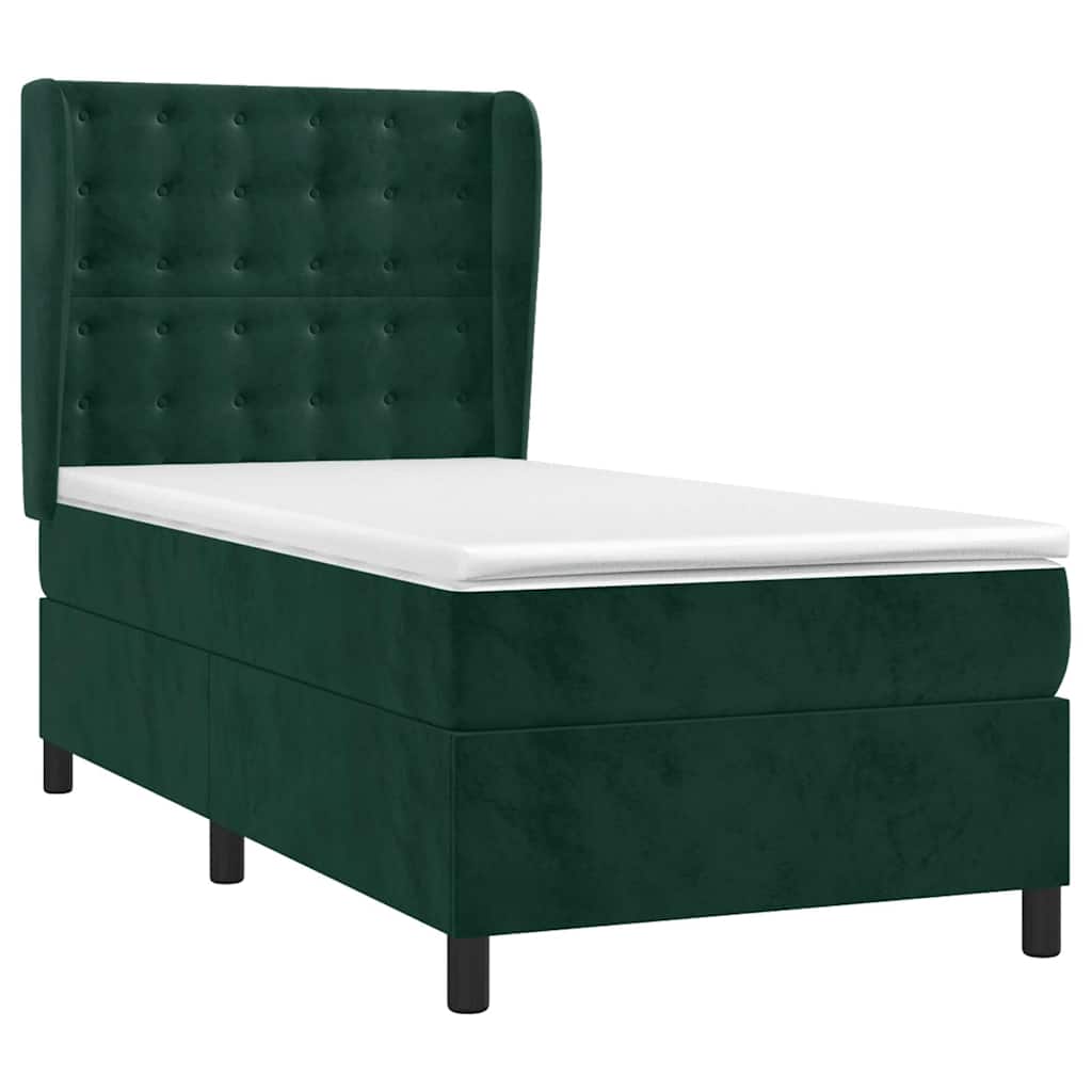 Giroletto a Molle con Materasso Verde Scuro 90x190 cm Velluto