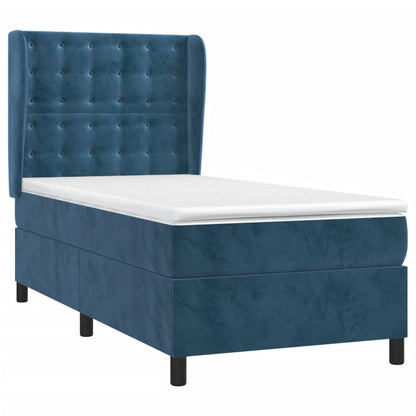 Spring bed frame with dark blue mattress 90x200 cm in velvet