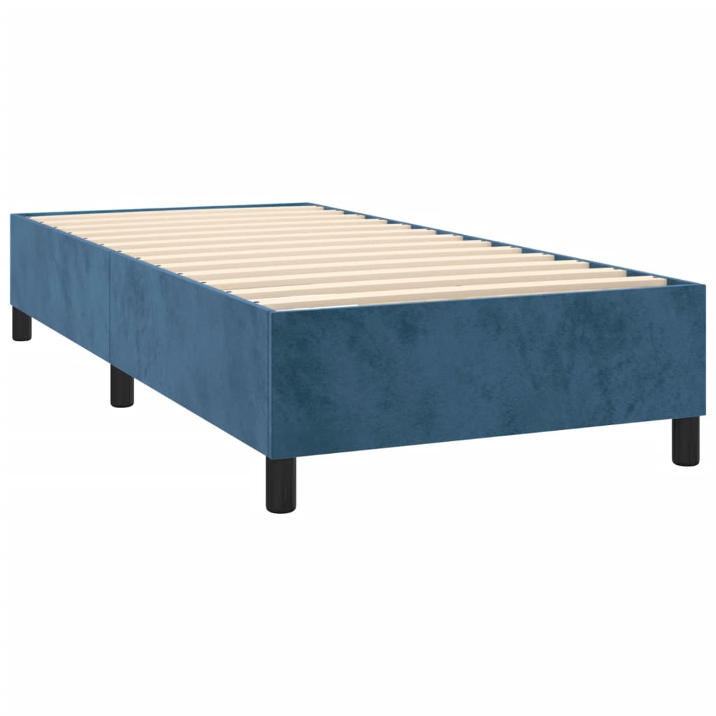 Spring bed frame with dark blue mattress 90x200 cm in velvet